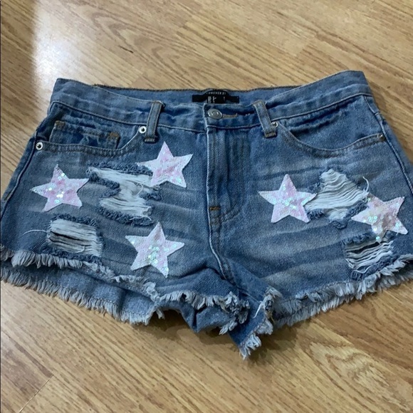 Forever 21 Eras Tour jean cut off shorts with sequins stars - Picture 3 of 7